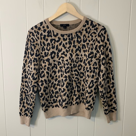 J. Crew Merino Wool Crewneck Sweatshirt in Leopard Size Small - Picture 2 of 7